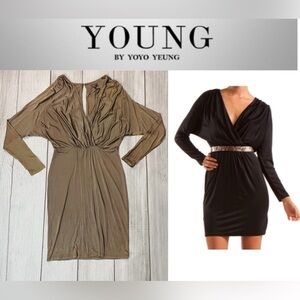 YOUNG BY YOYO YEUNG Women’s Silky Batwing Dress Tan Light Brown Gold Size Small